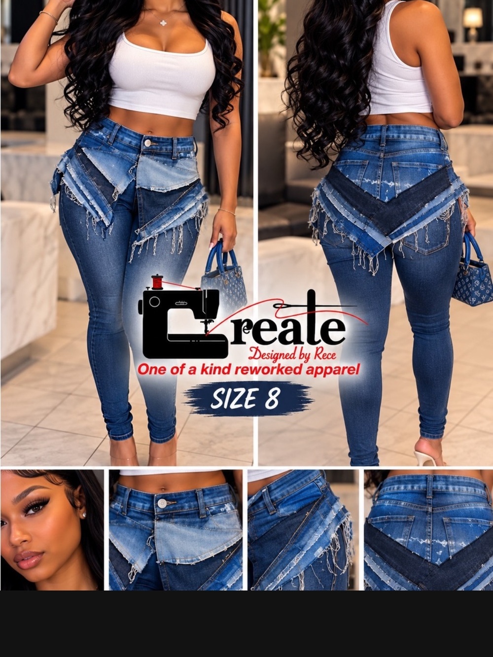 Custom Reworked Distressed Blue skirt overlay  - Size 8